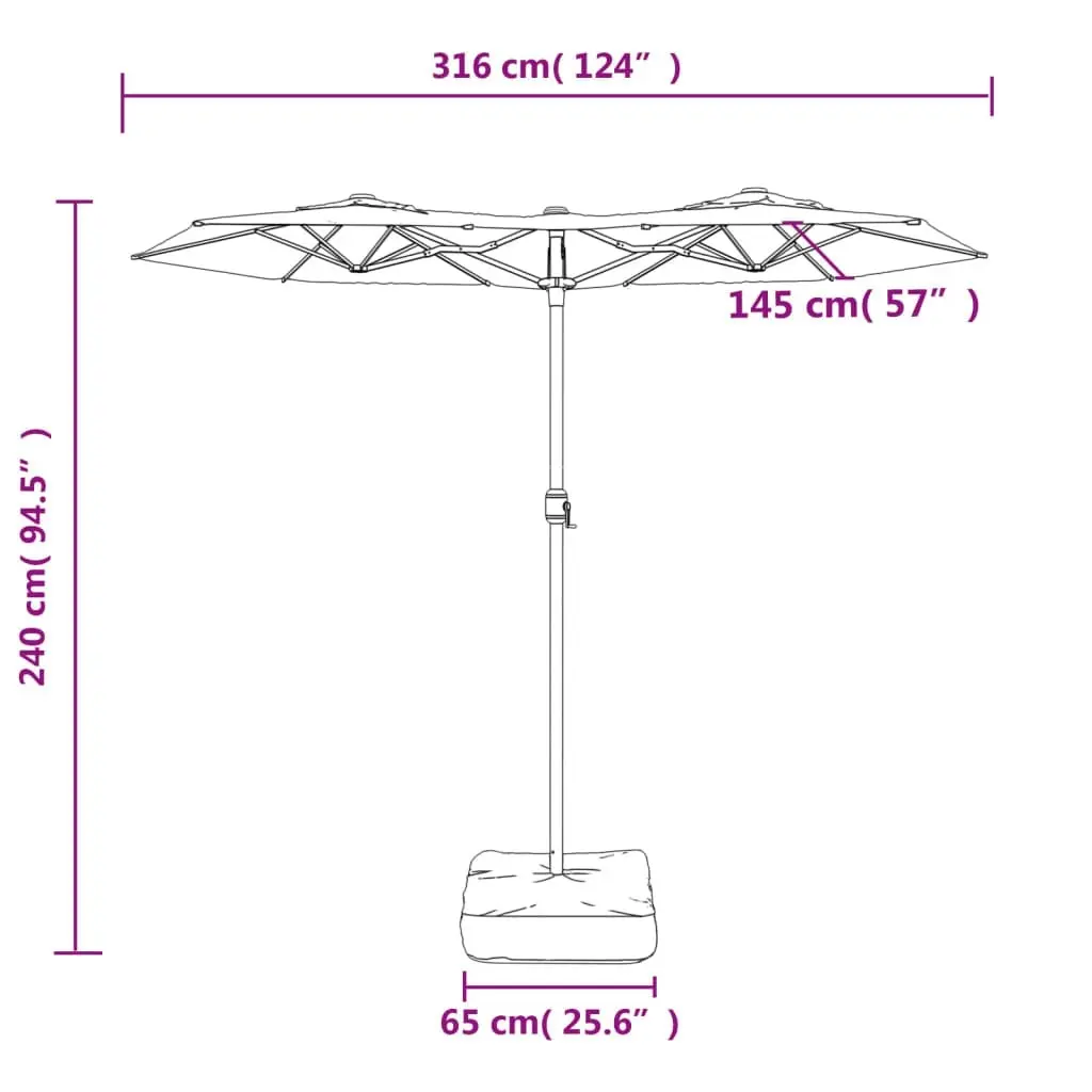 Double-Head Parasol Black 316x240 cm 362967