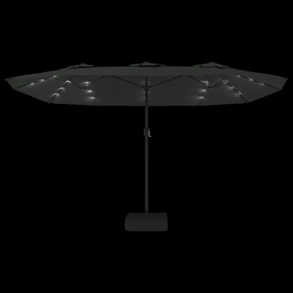 Double-Head Parasol with LEDs Black 449x245 cm 362959