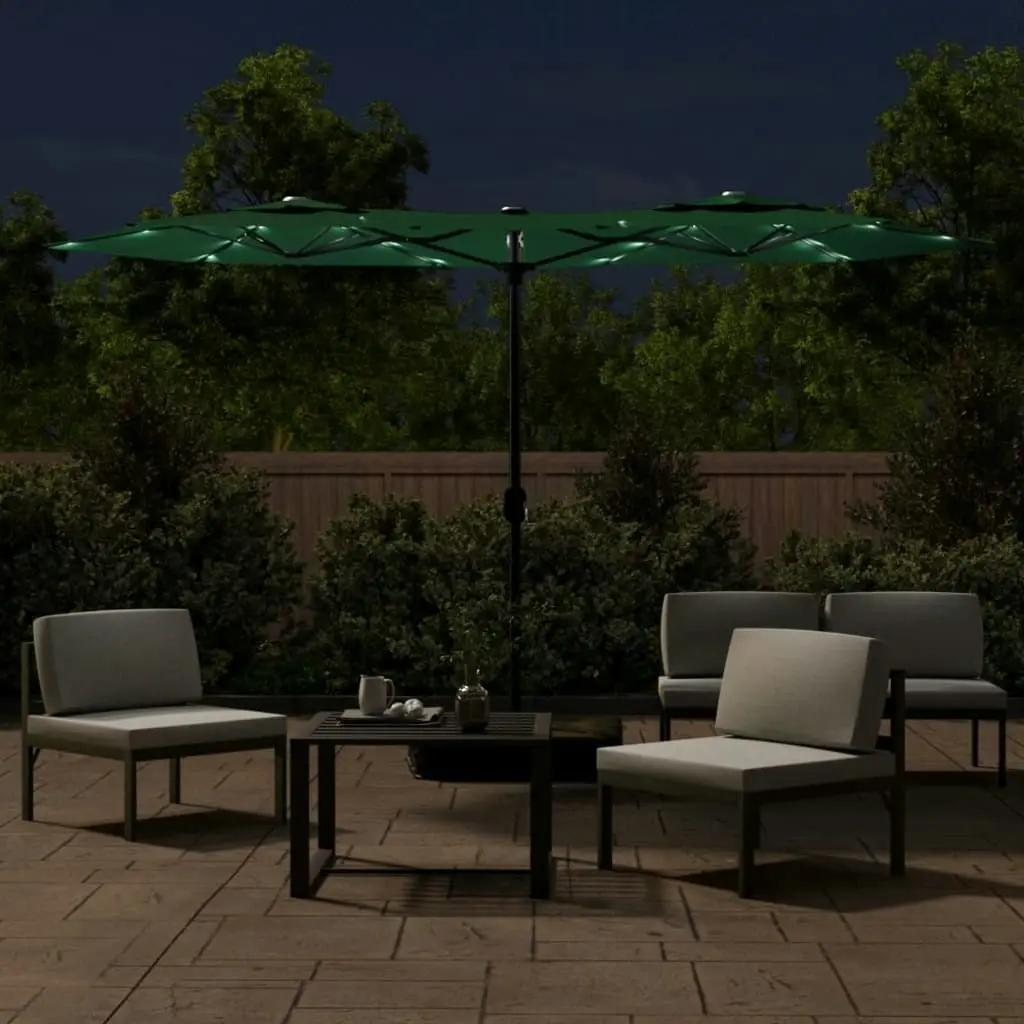 Double-Head Parasol with LEDs Green 316x240 cm 362970