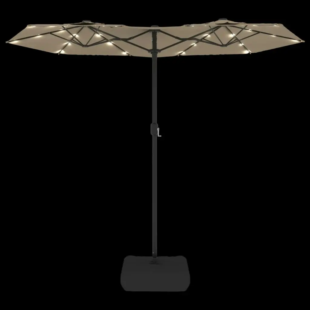 Double-Head Parasol with LEDs Taupe 316x240 cm 362972