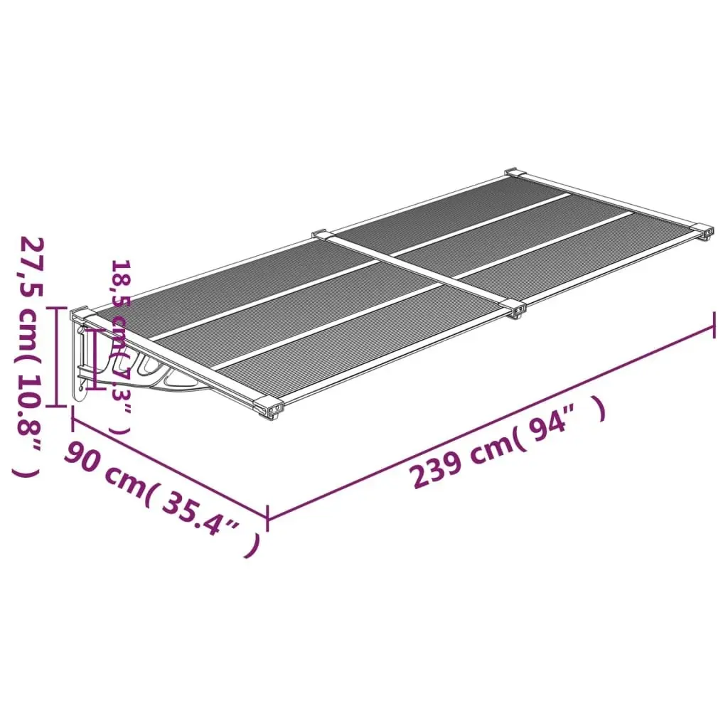 Door Canopy Black 239x90 cm Polycarbonate 153700