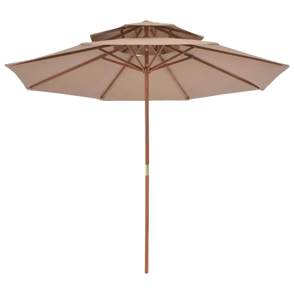 Double Decker Parasol with Wooden Pole 270 cm Taupe 44520