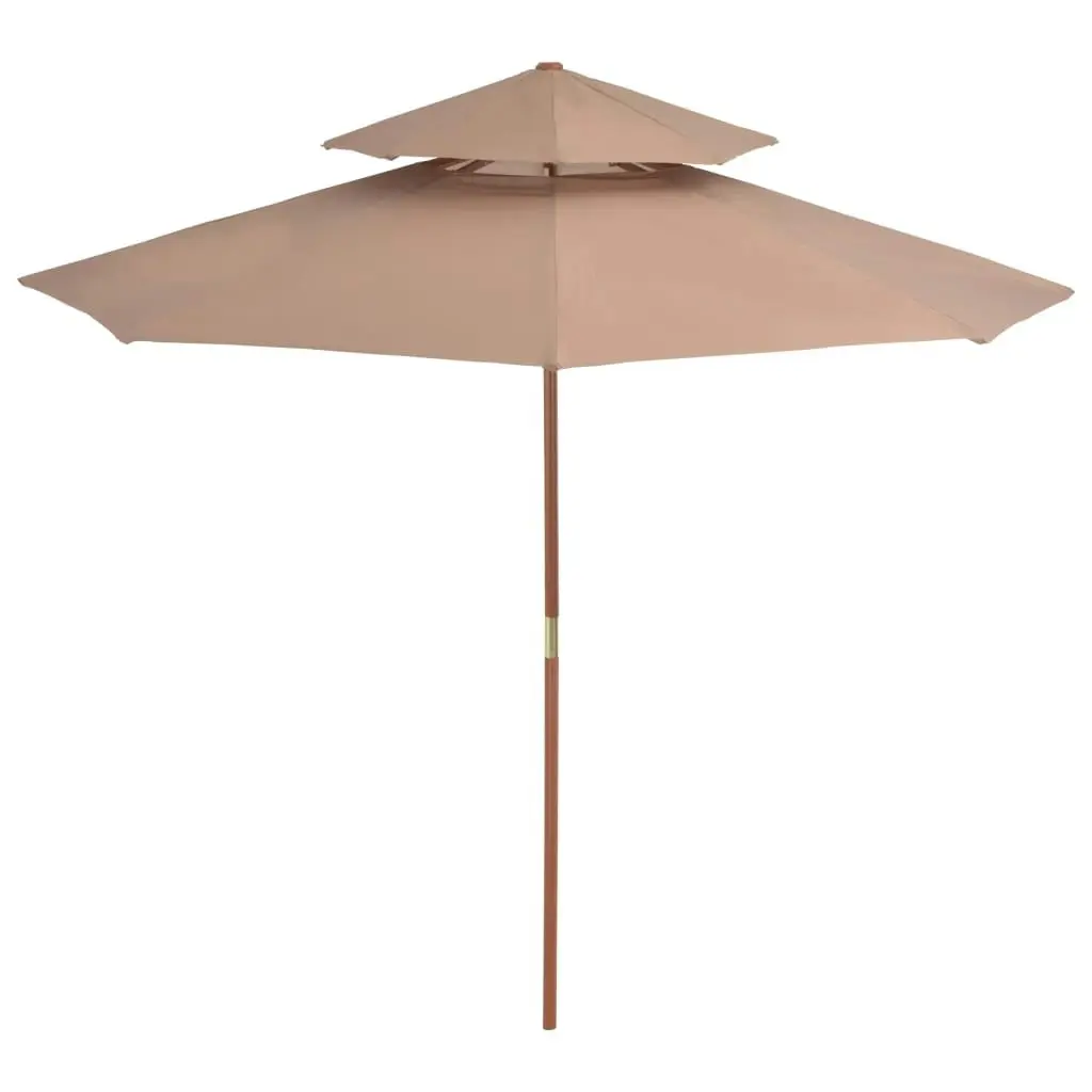 Double Decker Parasol with Wooden Pole 270 cm Taupe 44520