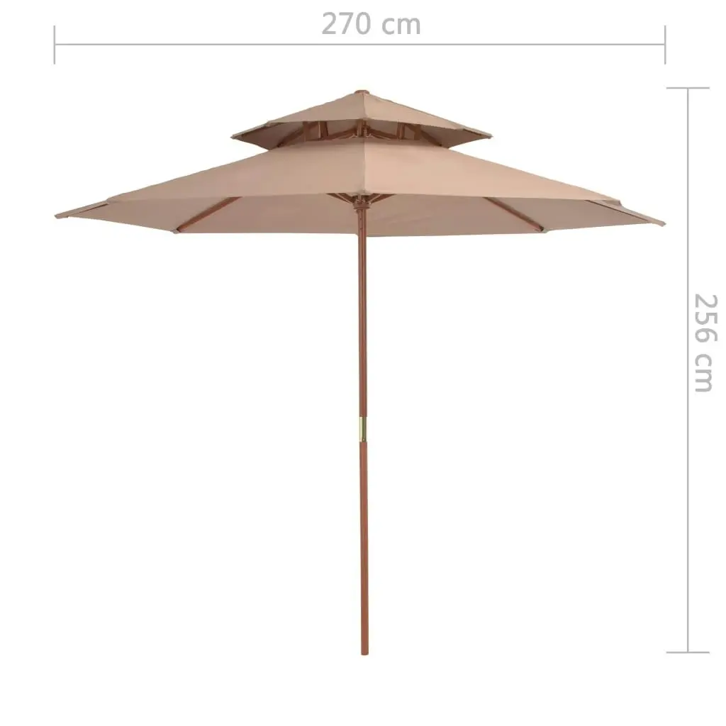 Double Decker Parasol with Wooden Pole 270 cm Taupe 44520