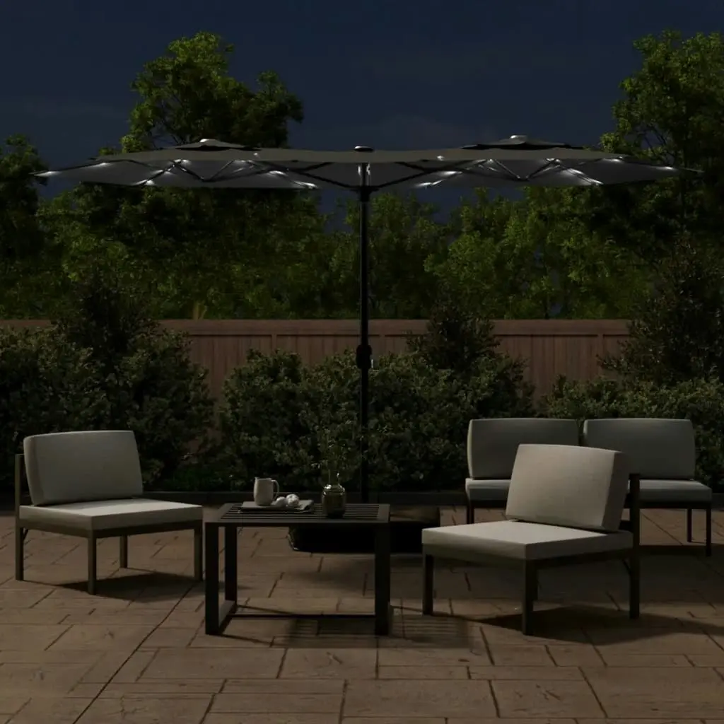 Double-Head Parasol with LEDs Anthracite 316x240 cm 362971