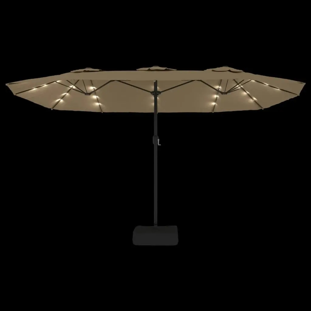 Double-Head Parasol with LEDs Taupe 449x245 cm 362956