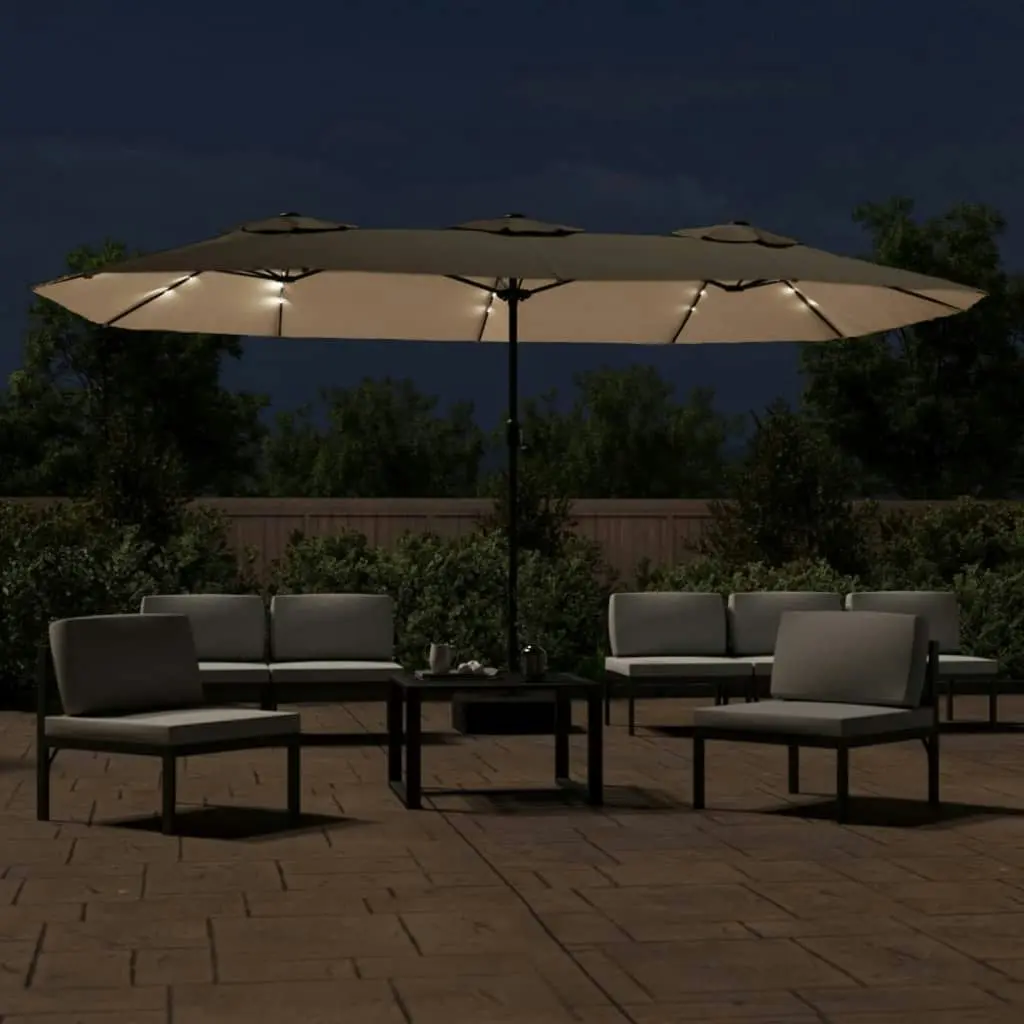 Double-Head Parasol with LEDs Taupe 449x245 cm 362956