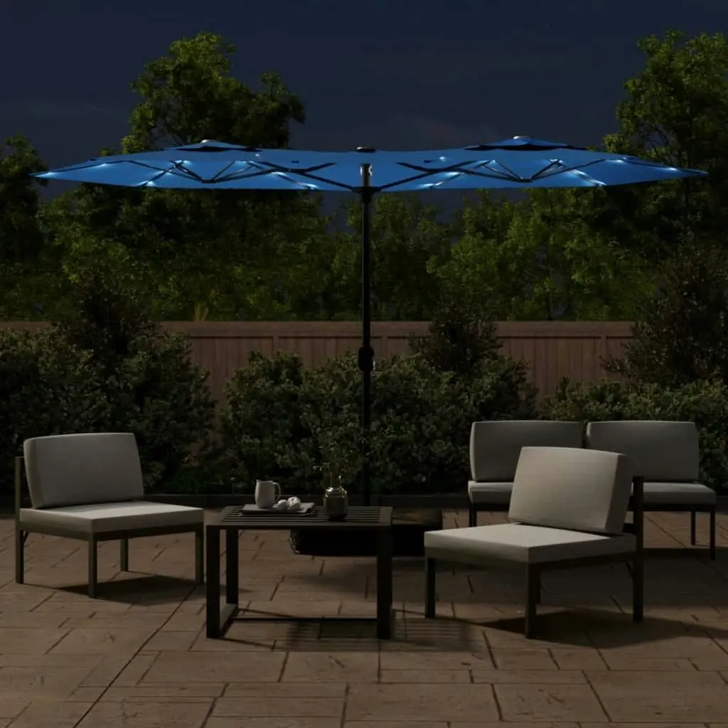 Double-Head Parasol with LEDs Azure Blue 316x240 cm 362976