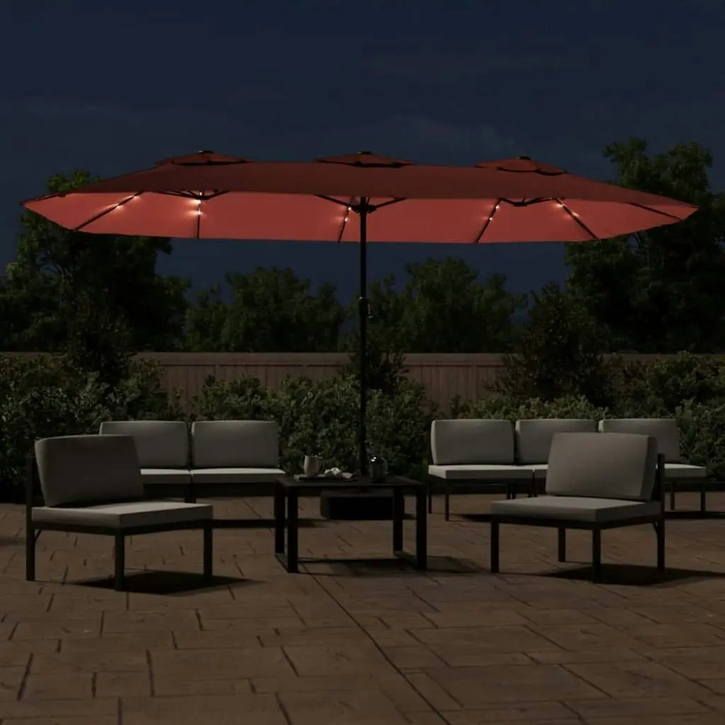 Double-Head Parasol with LEDs Terracotta 449x245 cm 362958