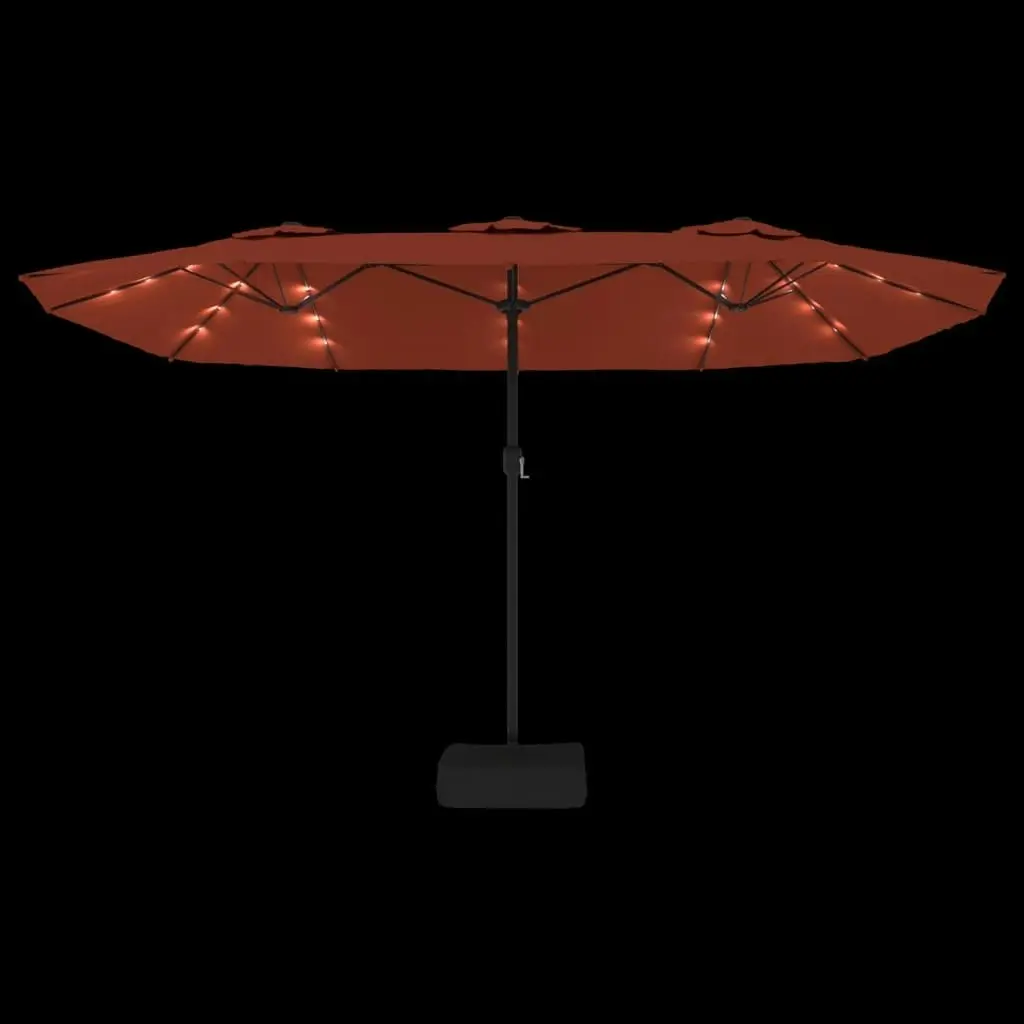 Double-Head Parasol with LEDs Terracotta 449x245 cm 362958