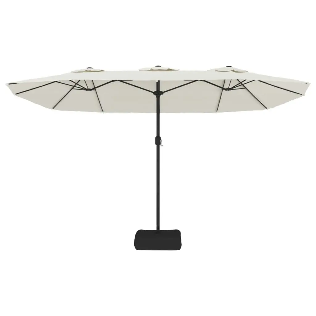 Double-Head Parasol with LEDs Sand White 449x245 cm 362953