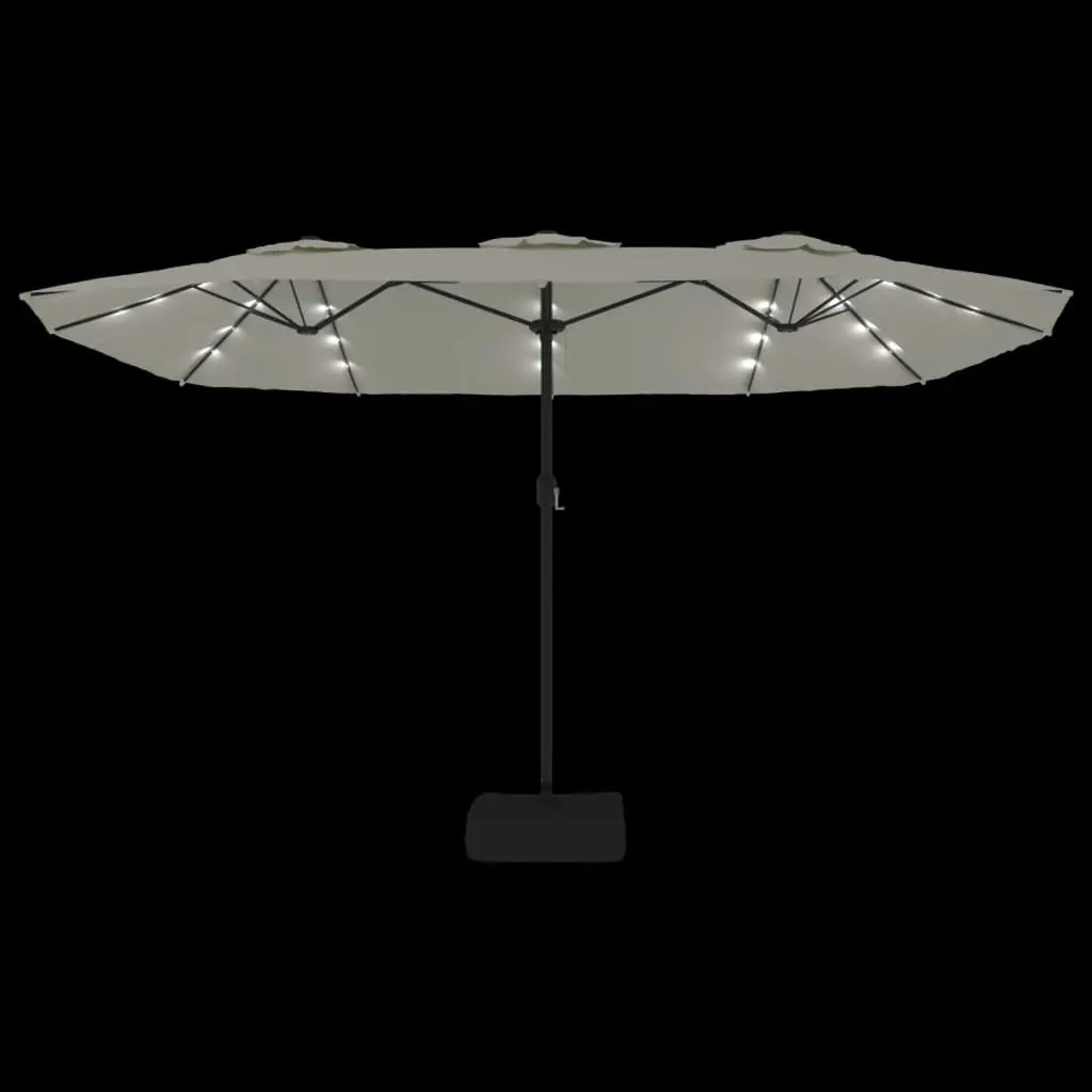 Double-Head Parasol with LEDs Sand White 449x245 cm 362953