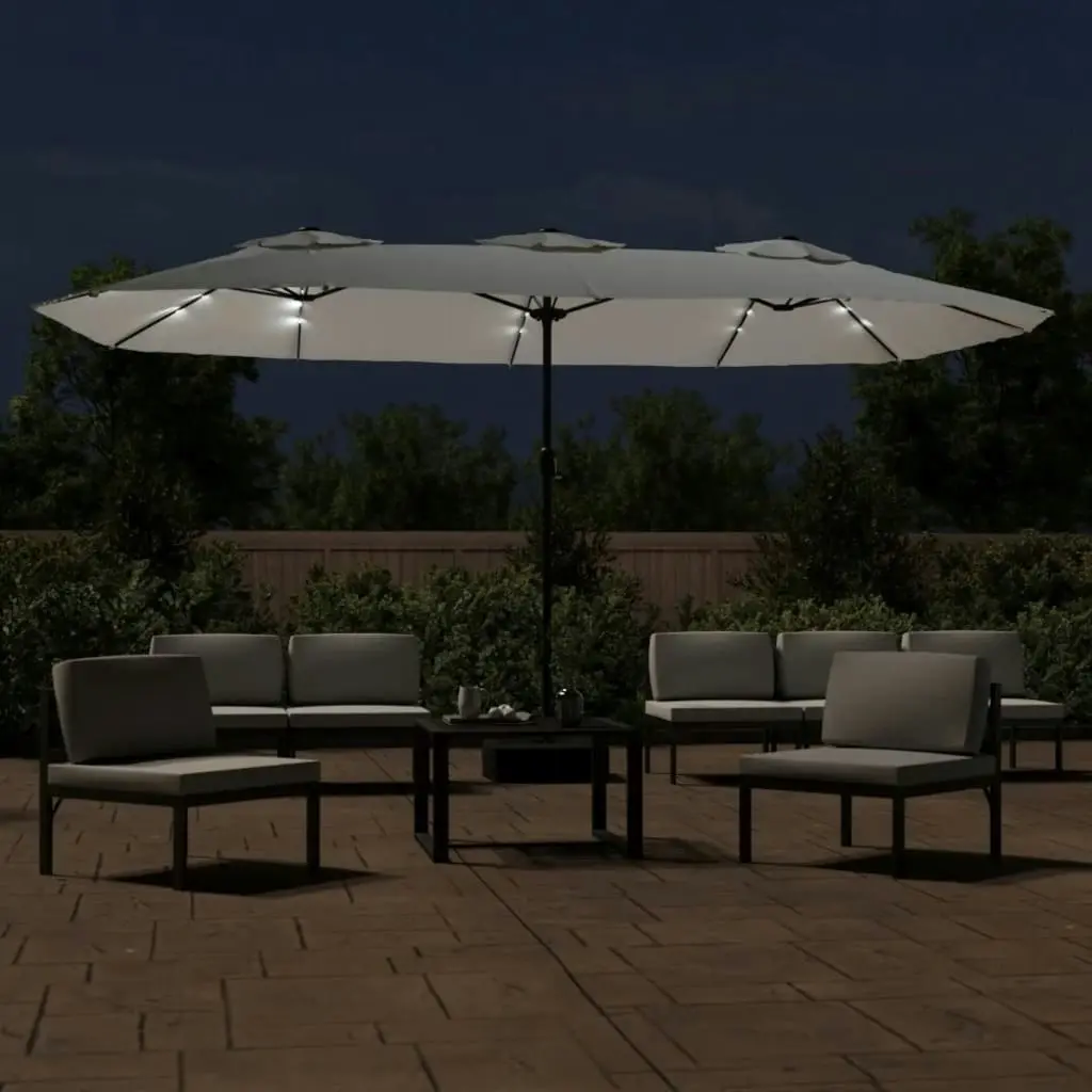 Double-Head Parasol with LEDs Sand White 449x245 cm 362953