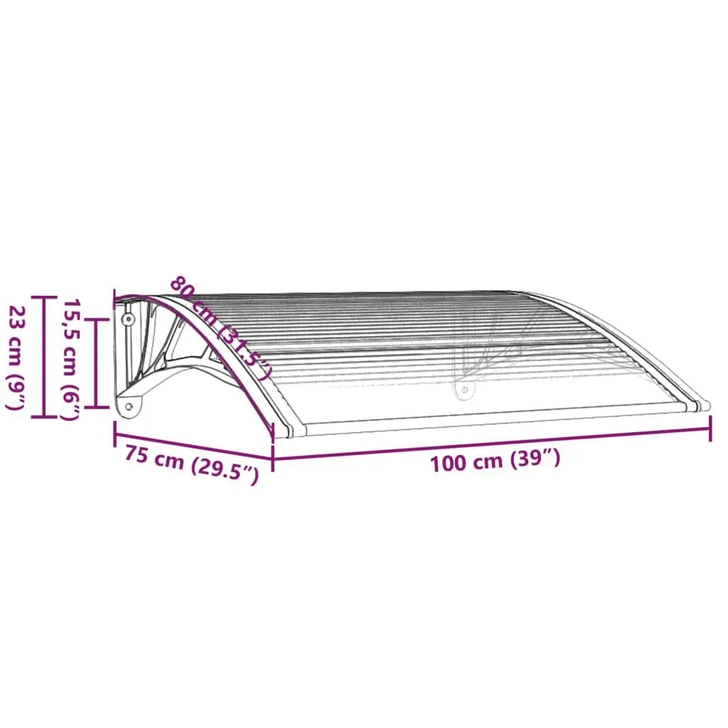 Door Canopy Grey and Transparent 100x80 cm Polycarbonate 153589