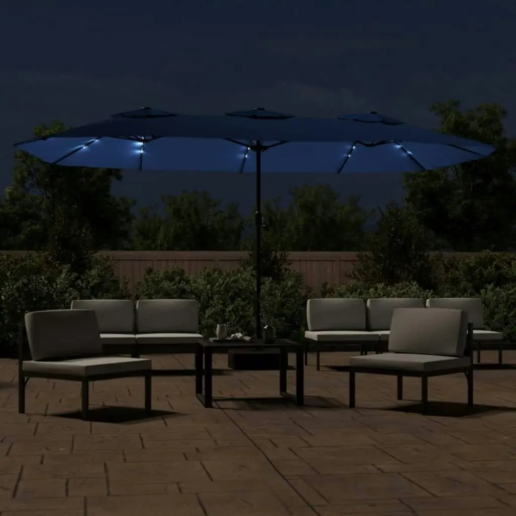 Double-Head Parasol with LEDs Azure Blue 449x245 cm 362960