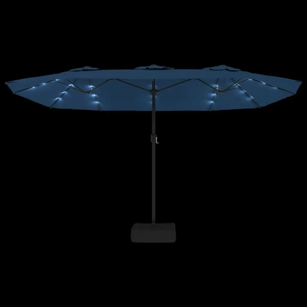 Double-Head Parasol with LEDs Azure Blue 449x245 cm 362960