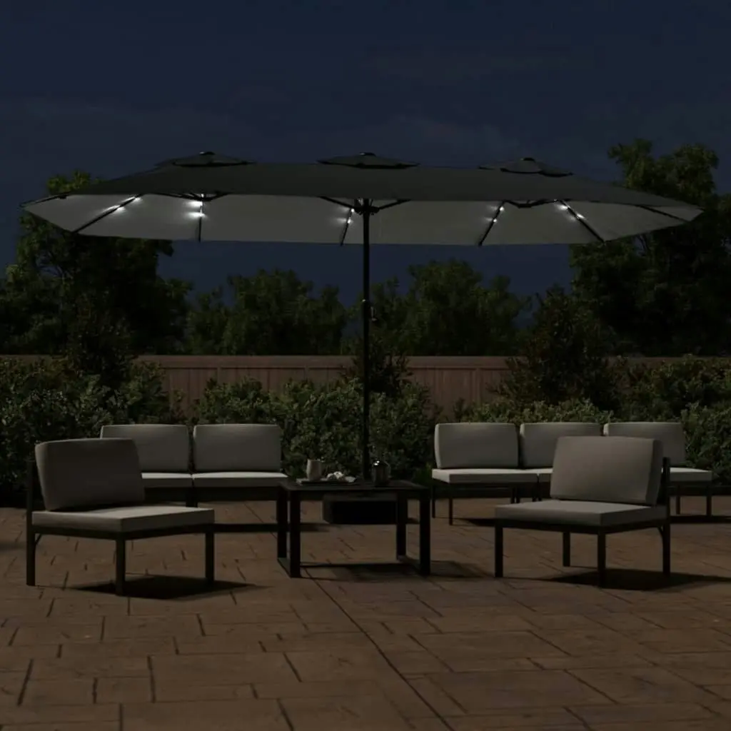 Double-Head Parasol with LEDs Anthracite 449x245 cm 362955