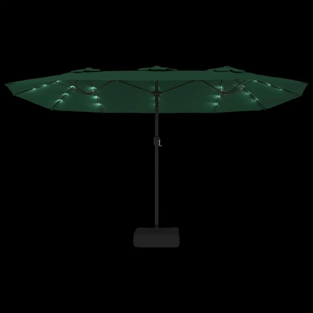 Double-Head Parasol with LEDs Green 449x245 cm 362954