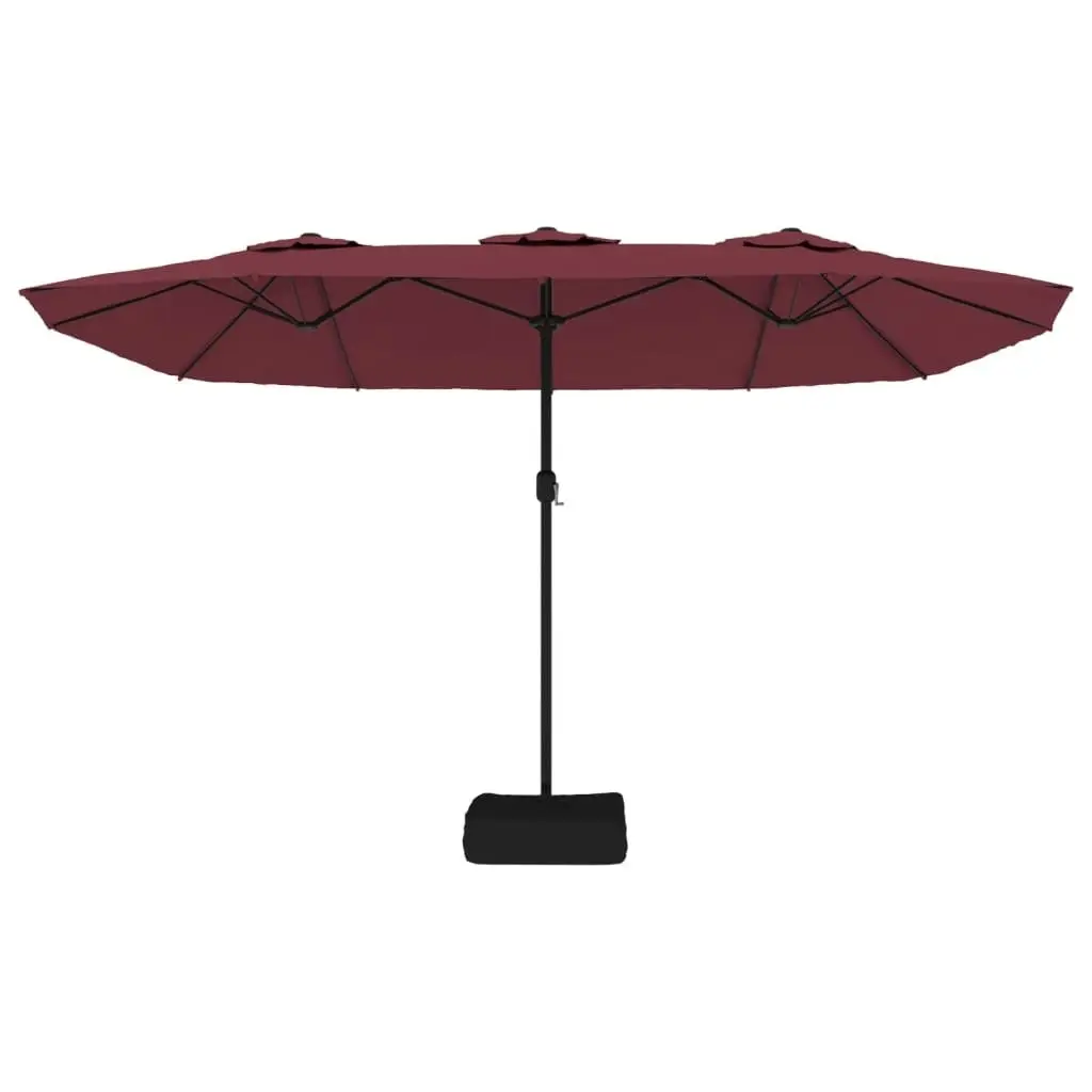 Double-Head Parasol with LEDs Bordeaux Red 449x245 cm 362957