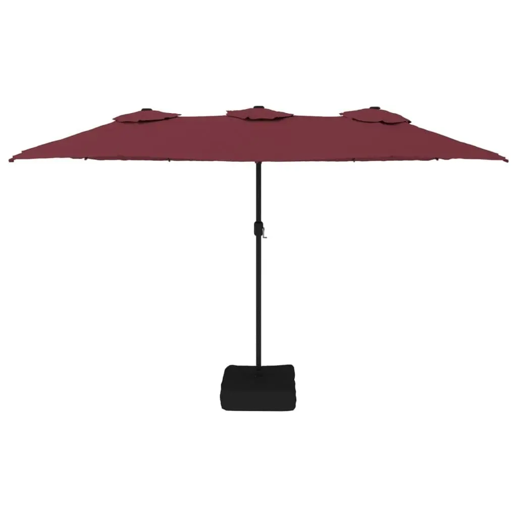 Double-Head Parasol with LEDs Bordeaux Red 449x245 cm 362957