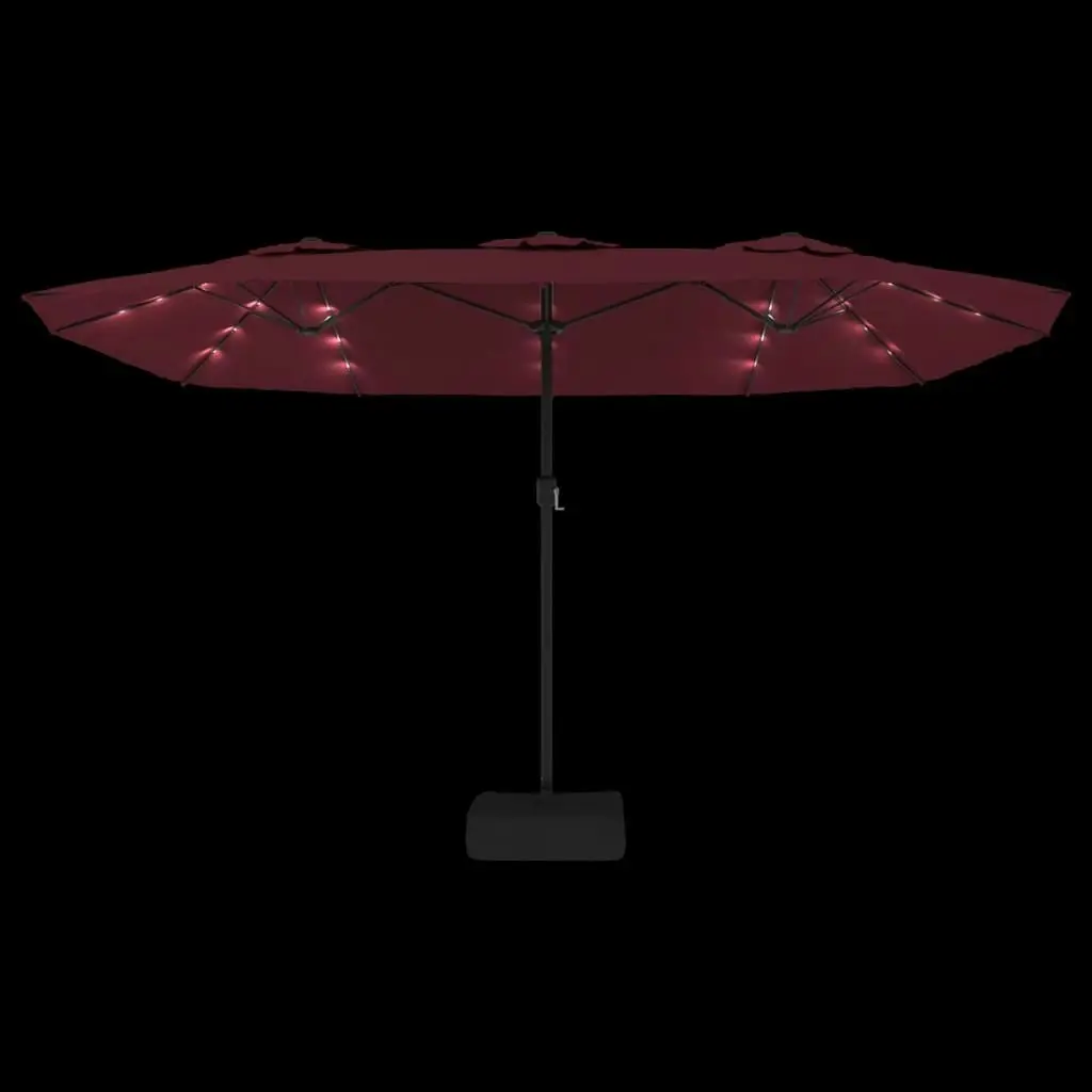 Double-Head Parasol with LEDs Bordeaux Red 449x245 cm 362957