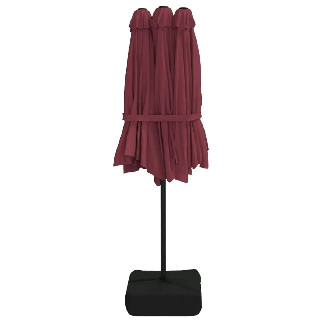 Double-Head Parasol with LEDs Bordeaux Red 449x245 cm 362957