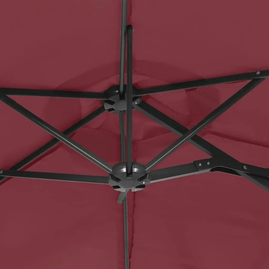 Double-Head Parasol with LEDs Bordeaux Red 316x240 cm 362973