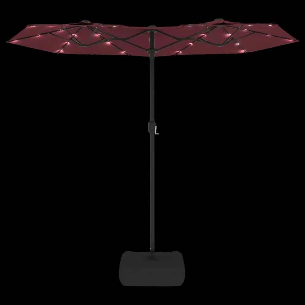 Double-Head Parasol with LEDs Bordeaux Red 316x240 cm 362973