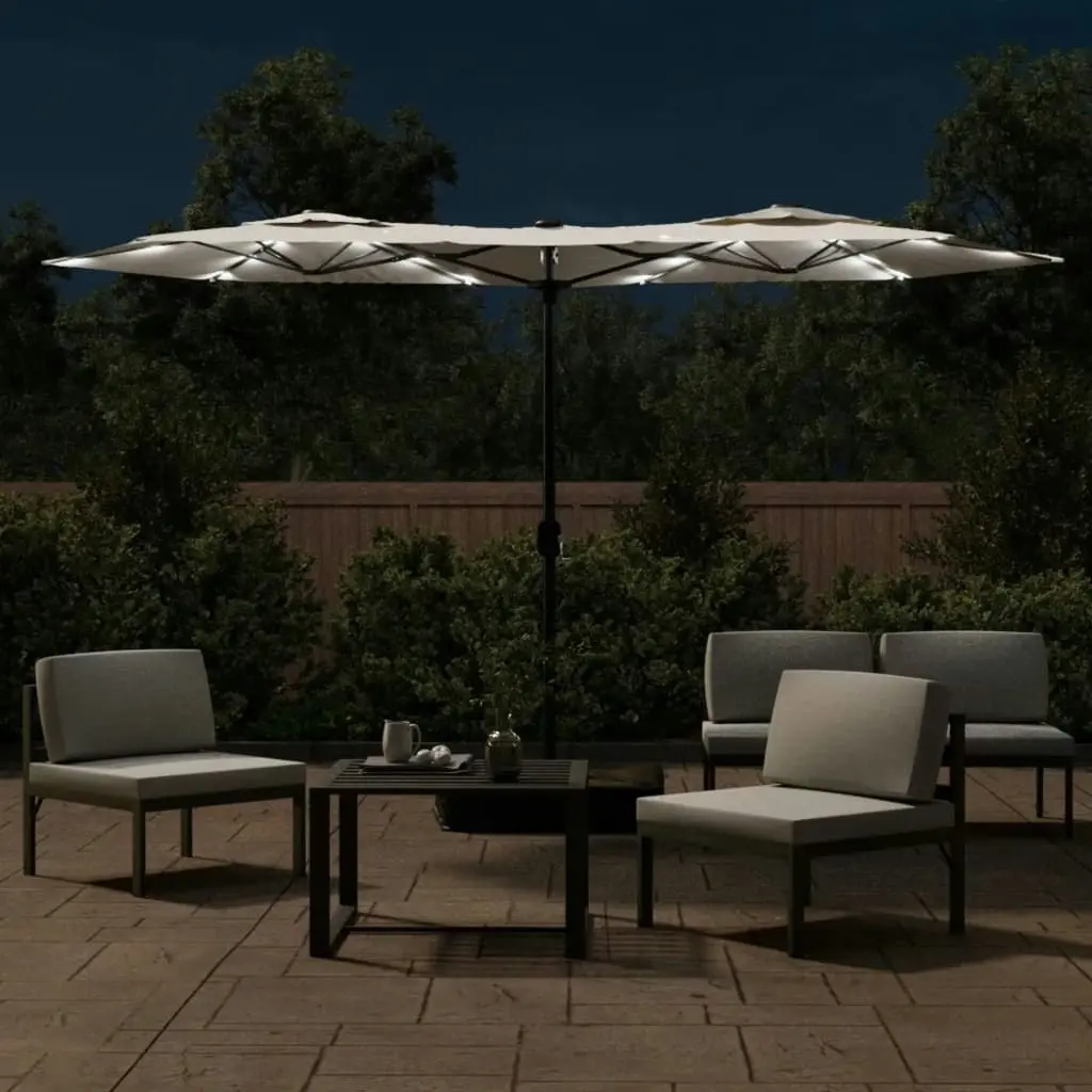 Double-Head Parasol with LEDs Sand White 316x240 cm 362969