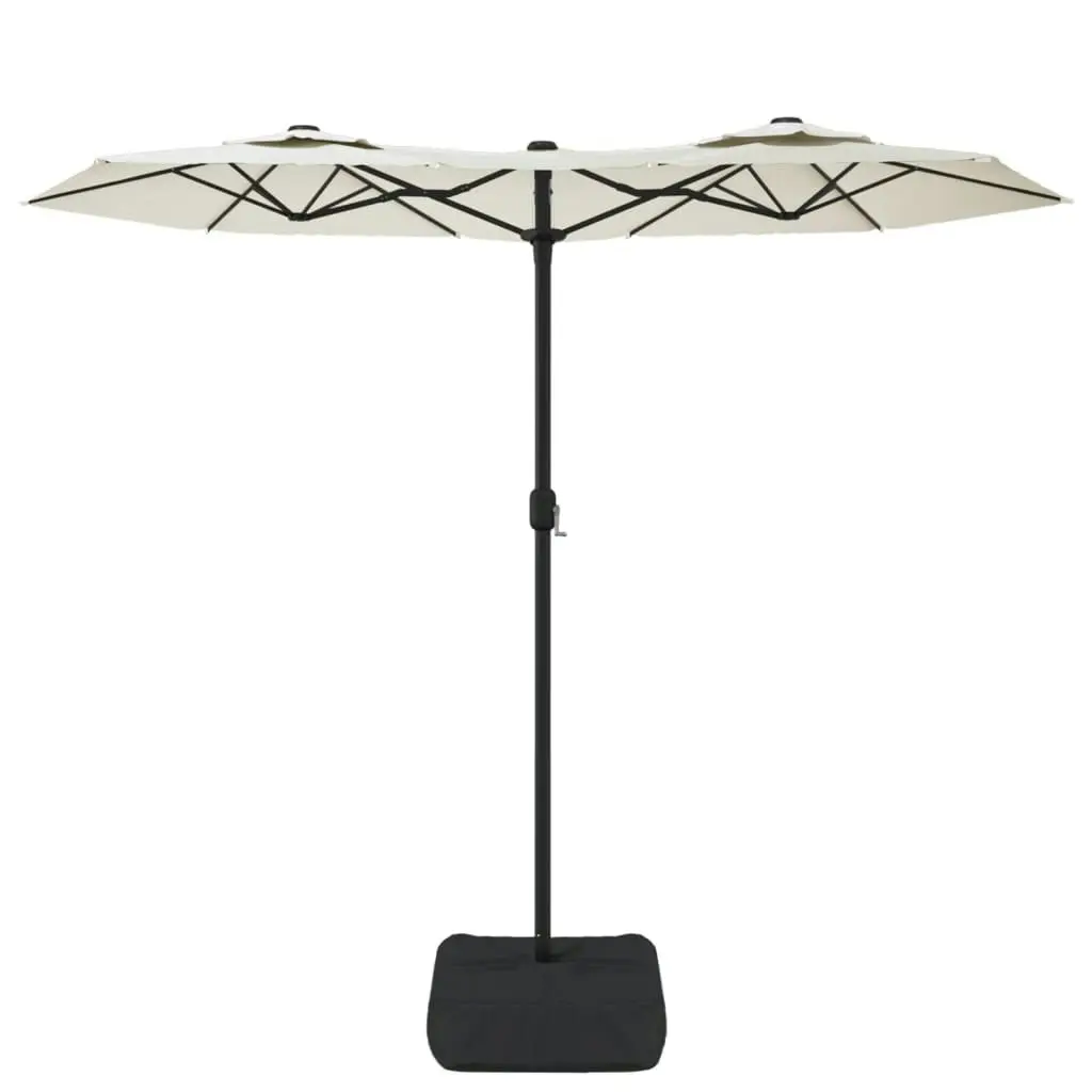 Double-Head Parasol with LEDs Sand White 316x240 cm 362969