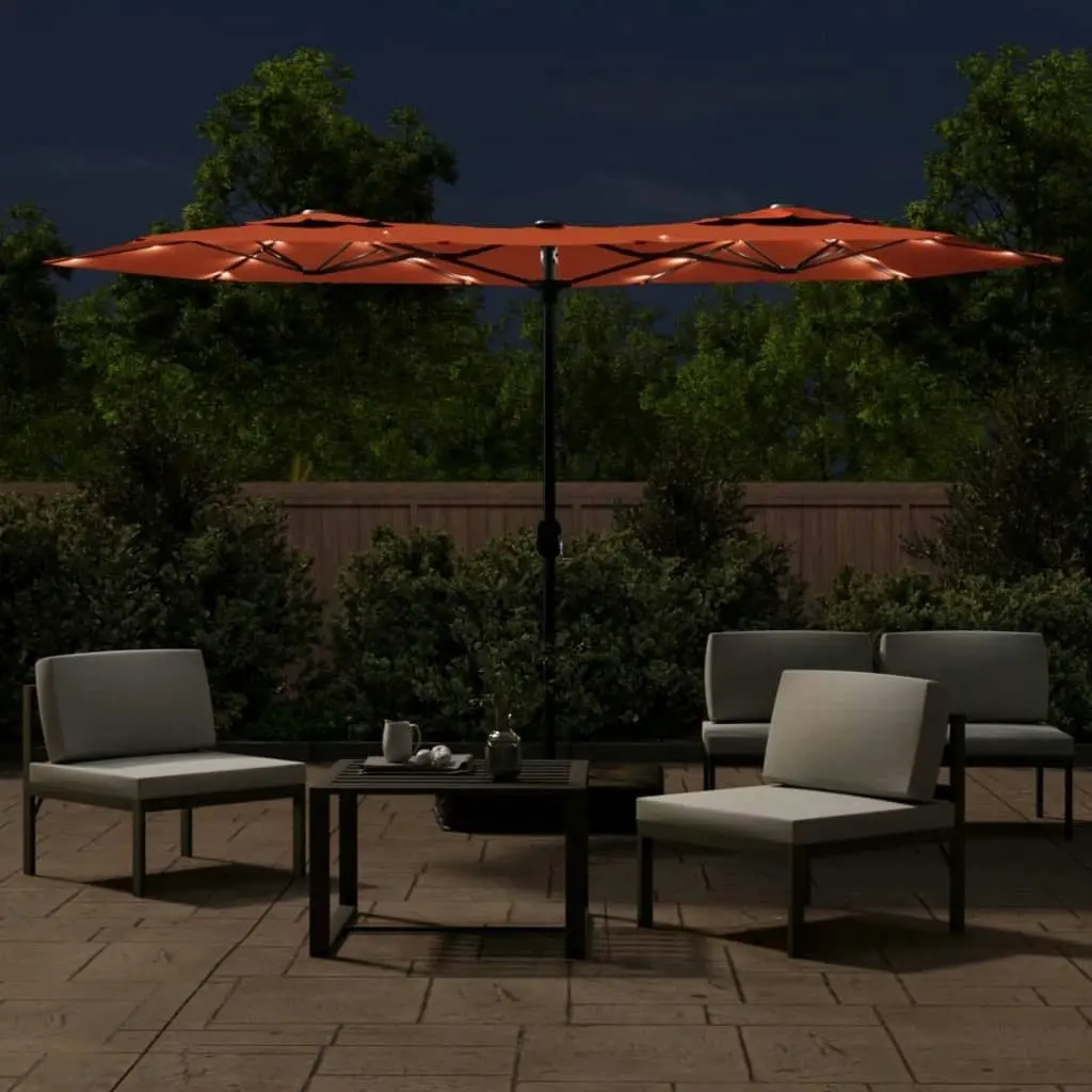 Double-Head Parasol with LEDs Terracotta 316x240 cm 362974