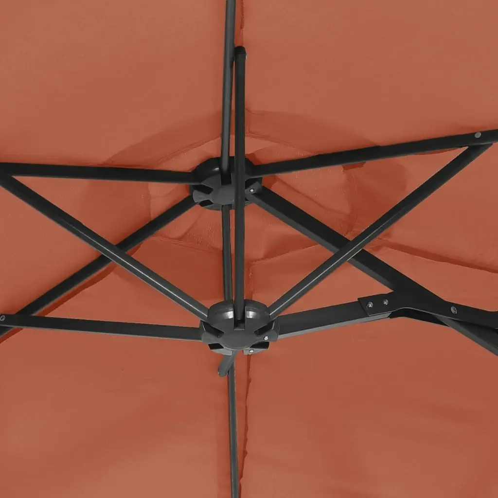 Double-Head Parasol with LEDs Terracotta 316x240 cm 362974