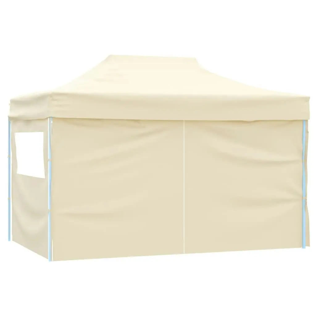 Foldable Tent Pop-Up with 4 Side Walls 3x4.5 m Cream White 42513