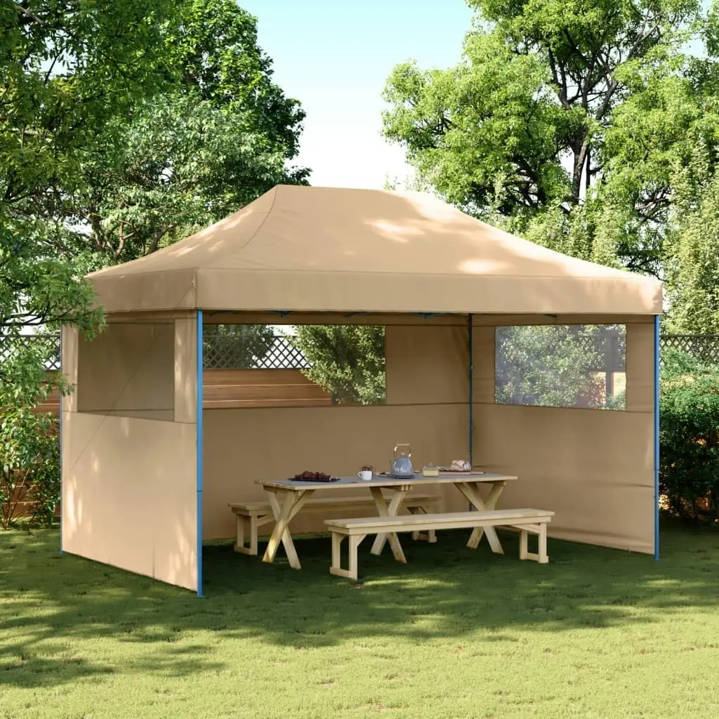 Foldable Party Tent Pop-Up with 3 Sidewalls Beige 4004967