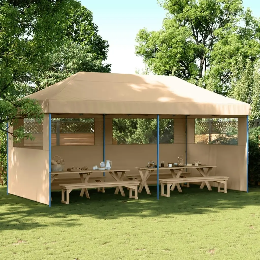 Foldable Party Tent Pop-Up with 3 Sidewalls Beige 4004943