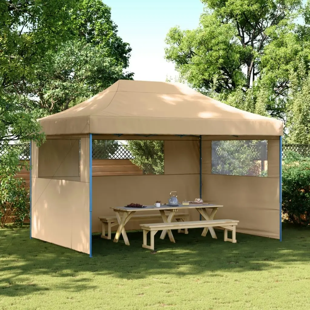 Foldable Party Tent Pop-Up with 3 Sidewalls Beige 4005015