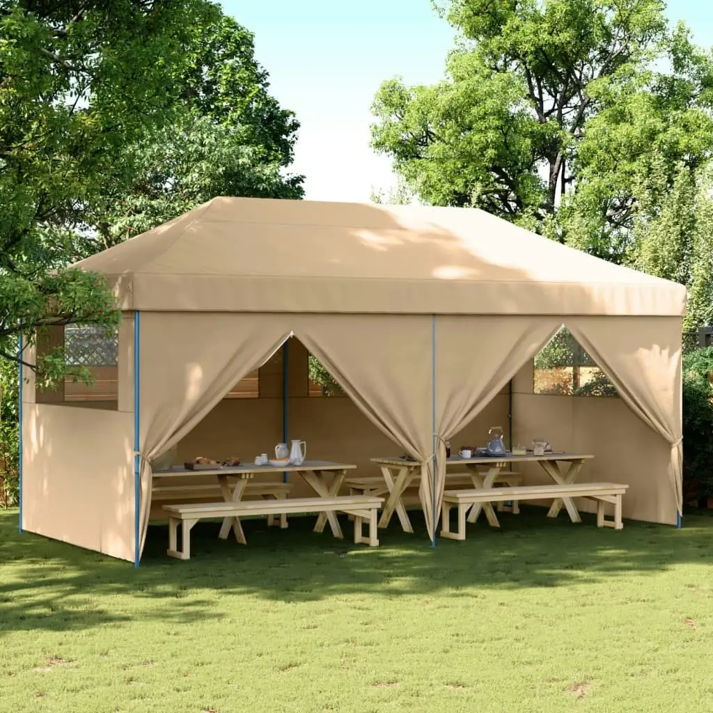 Foldable Party Tent Pop-Up with 4 Sidewalls Beige 4004951