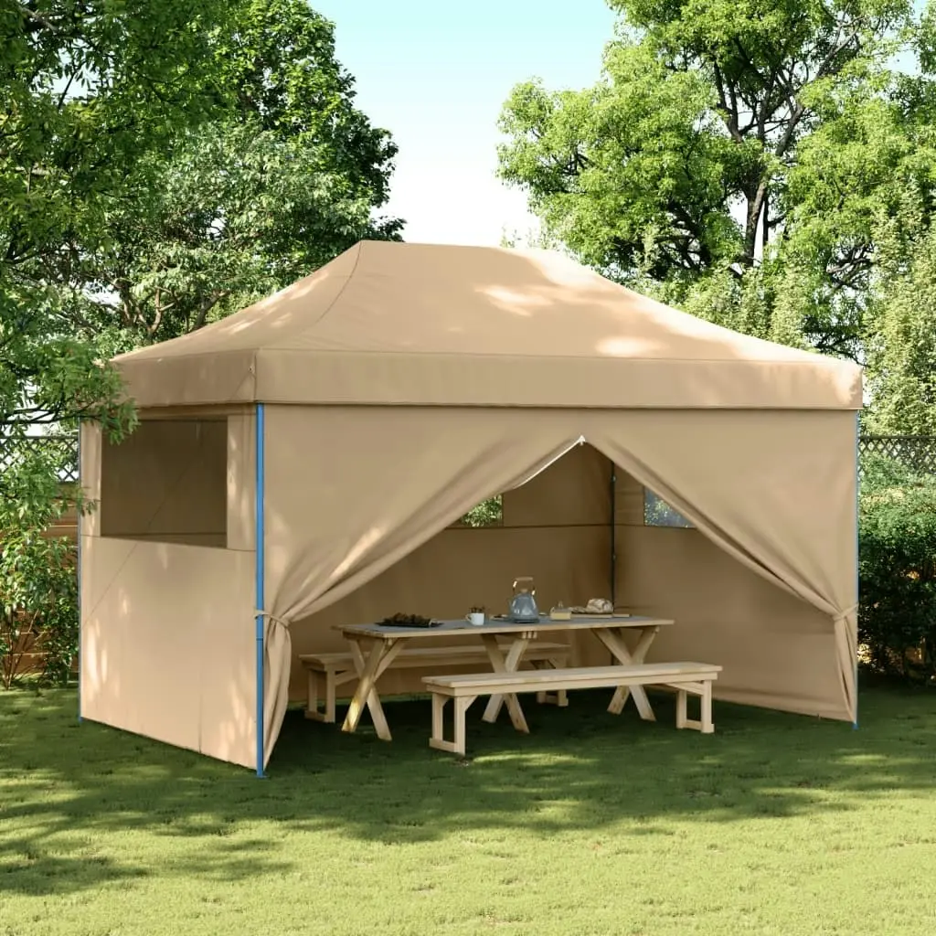 Foldable Party Tent Pop-Up with 4 Sidewalls Beige 4004975