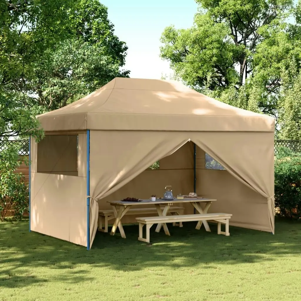 Foldable Party Tent Pop-Up with 4 Sidewalls Beige 4005023