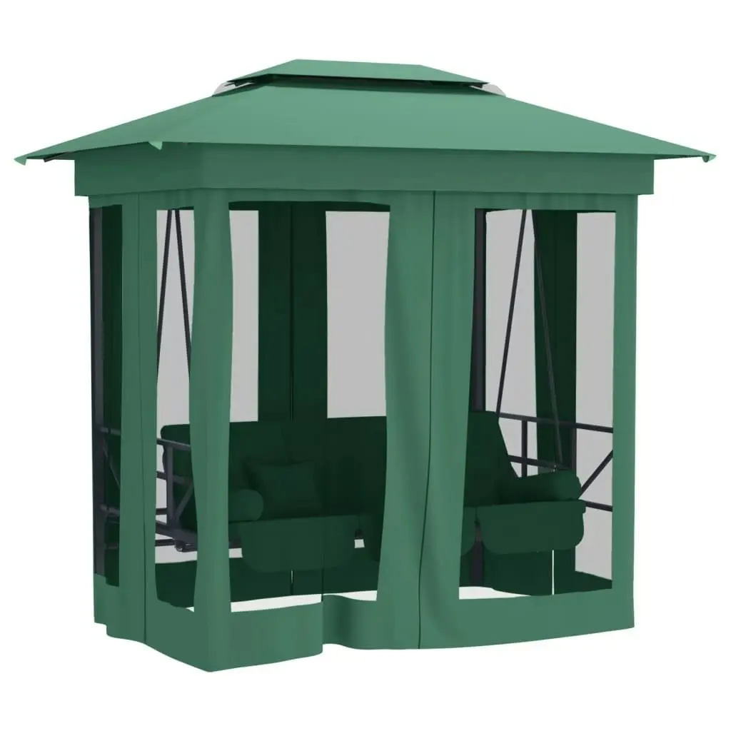 Garden Gazebo with Convertible Swing Bench Green Fabric&Steel 363327