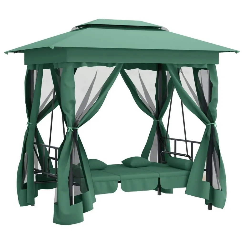 Garden Gazebo with Convertible Swing Bench Green Fabric&Steel 363327