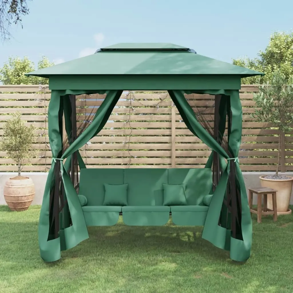 Garden Gazebo with Convertible Swing Bench Green Fabric&Steel 363327