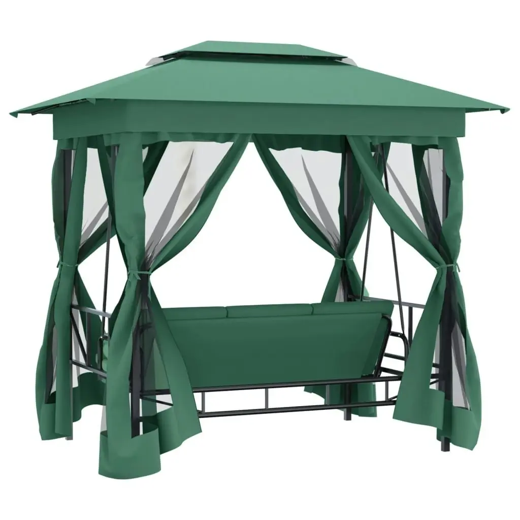 Garden Gazebo with Convertible Swing Bench Green Fabric&Steel 363327