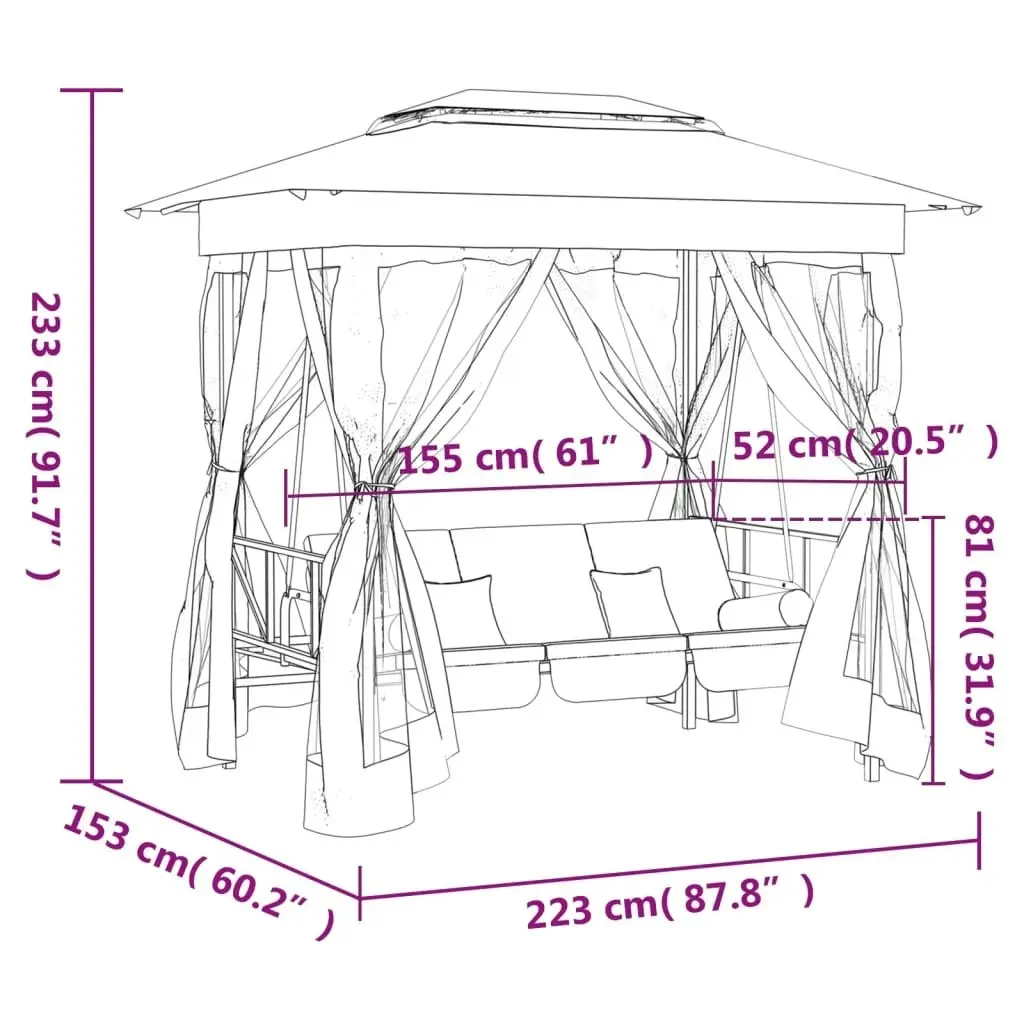 Garden Gazebo with Convertible Swing Bench Green Fabric&Steel 363327