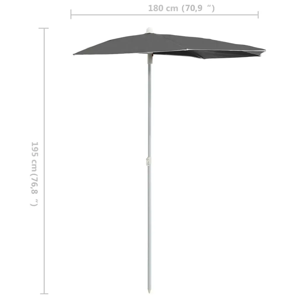 Garden Half Parasol with Pole 180x90 cm Anthracite 315561