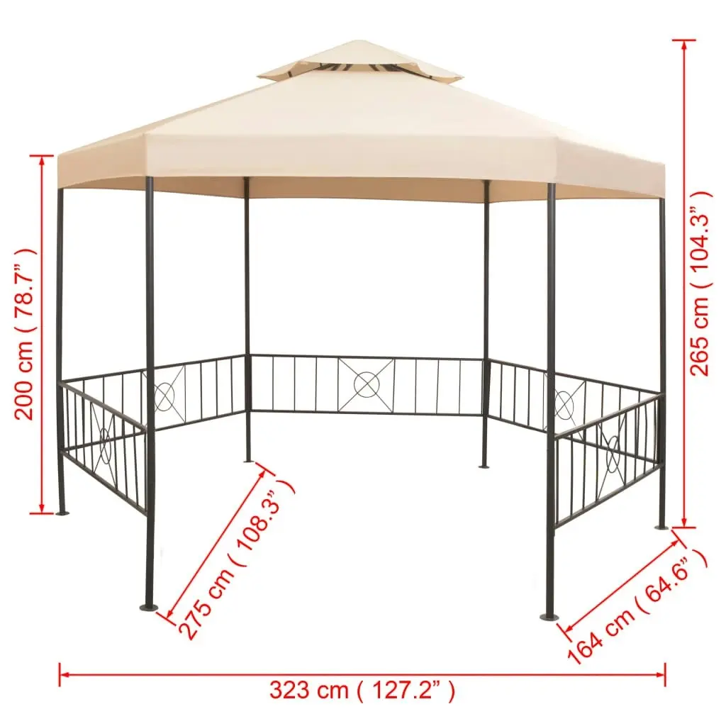 Garden Marquee Gazebo Pavilion Tent Hexagonal Beige 323x265 cm 43165