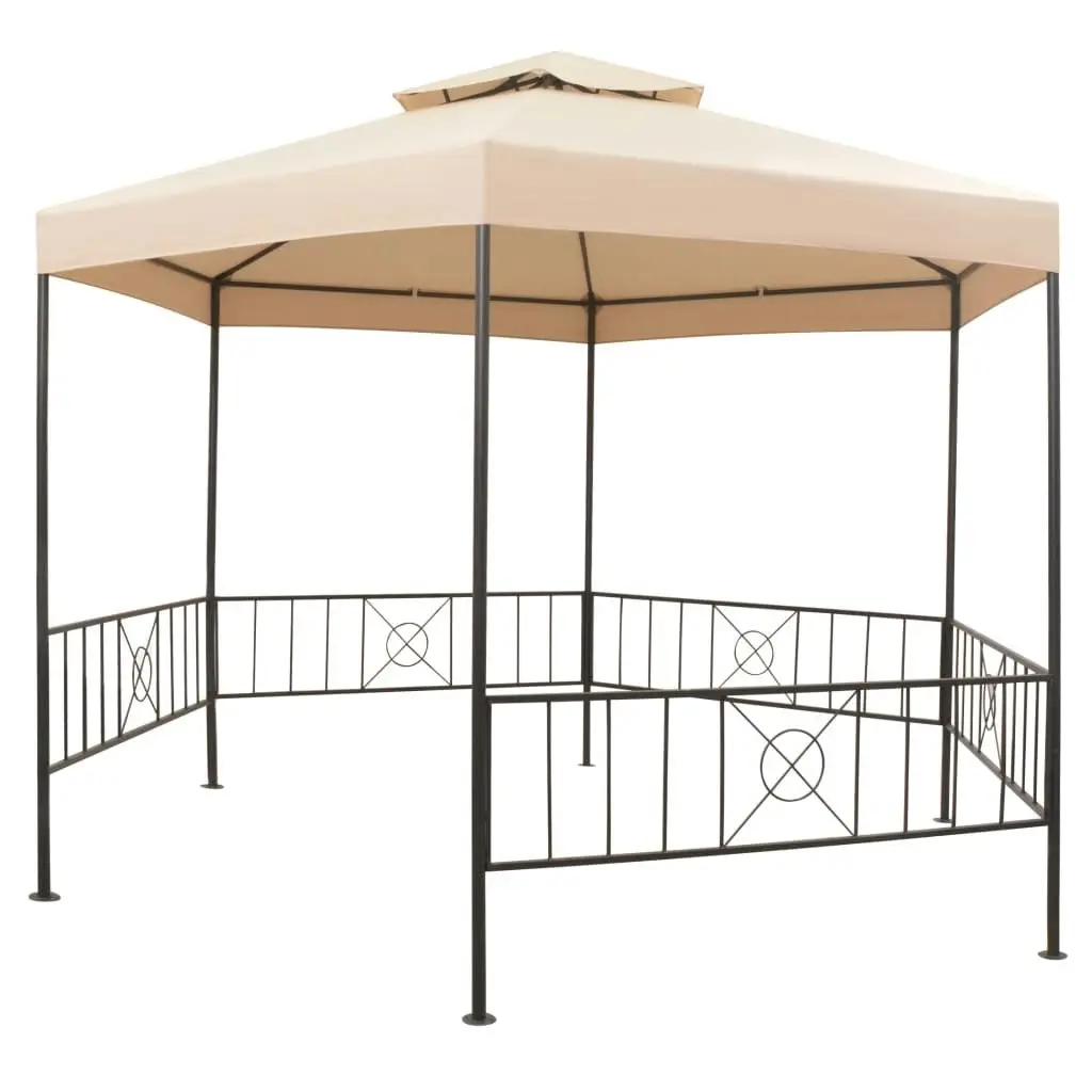 Garden Marquee Gazebo Pavilion Tent Hexagonal Beige 323x265 cm 43165