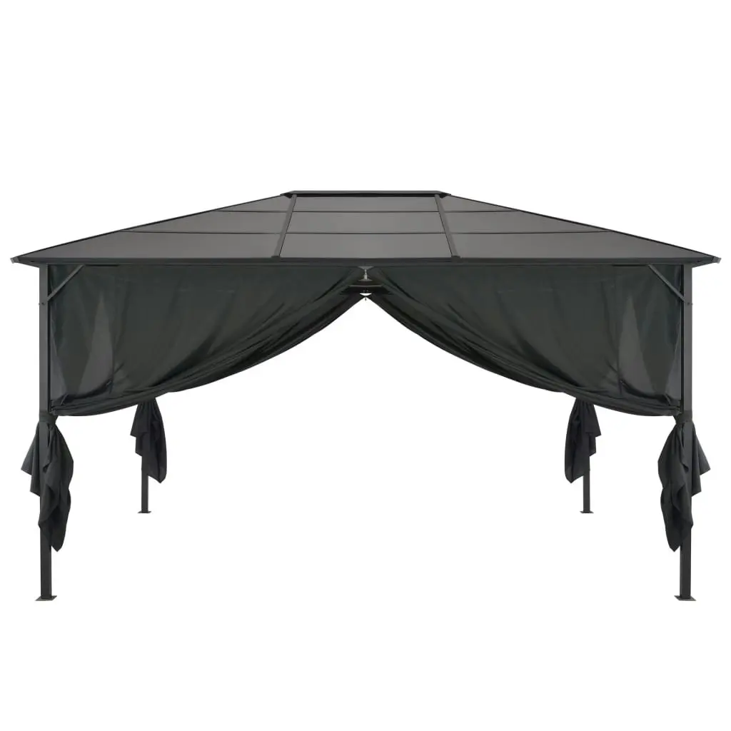 Gazebo with Curtain Aluminium 4x3x2.6 m Black 44642