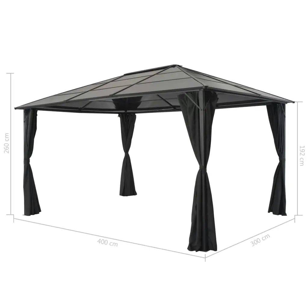 Gazebo with Curtain Aluminium 4x3x2.6 m Black 44642