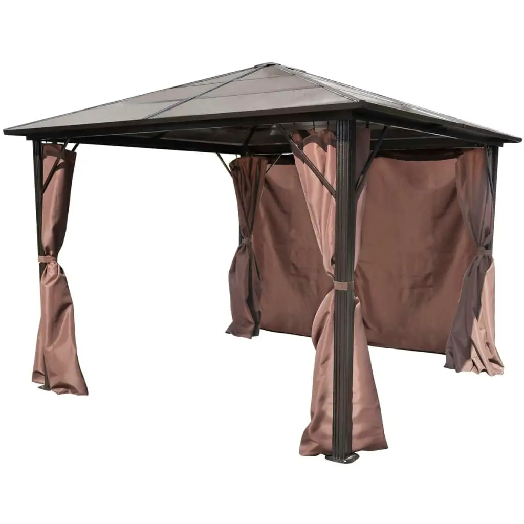 Gazebo with Curtain Brown Aluminium 300 x 300 cm 41625